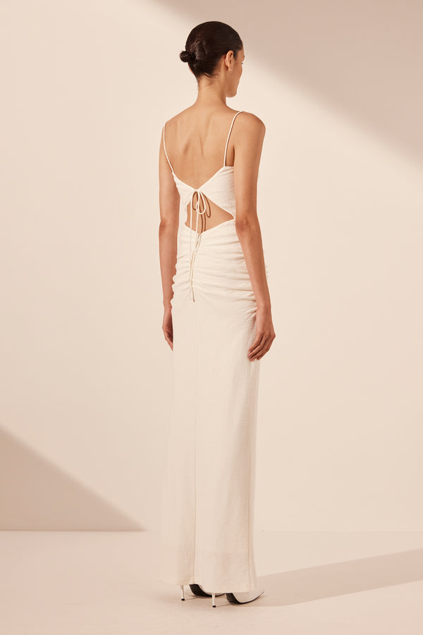 BEAU SLEEVELESS DRAWSTRING MAXI DRESS - IVORY_B