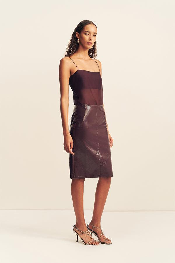 LILOU PATENT MIDI SKIRT - PORT ROYALE
