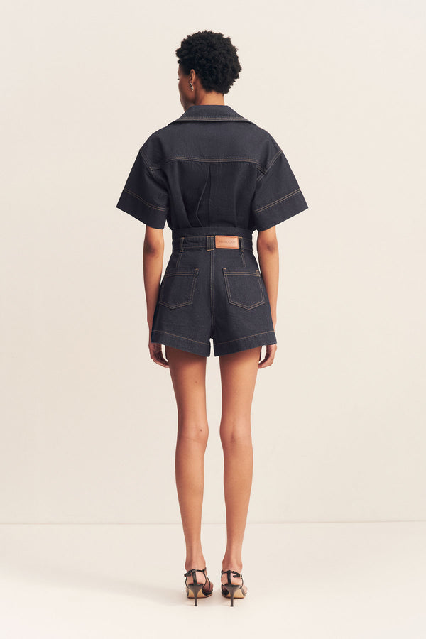 RITA HIGH WAISTED FLARED SHORT - DEEP INDIGO_B