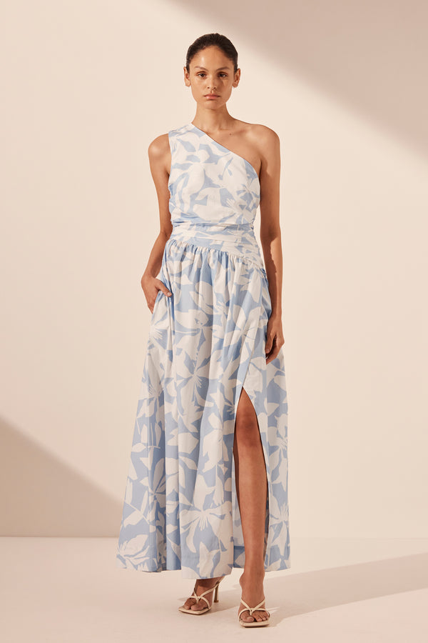 MAMOUNIA ASYMMETRICAL GATHERED MAXI DRESS_F