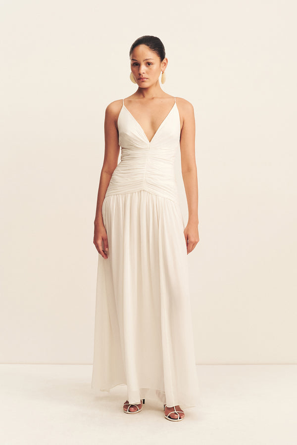 JUNO GATHERED BODICE MAXI DRESS - IVORY_F