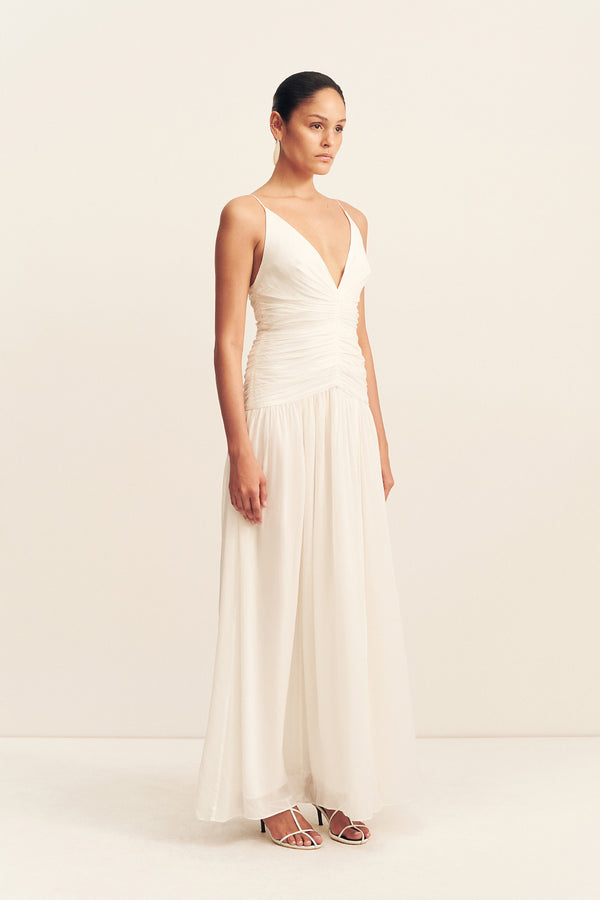 JUNO GATHERED BODICE MAXI DRESS - IVORY