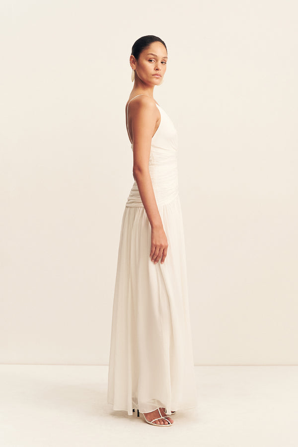 JUNO GATHERED BODICE MAXI DRESS - IVORY