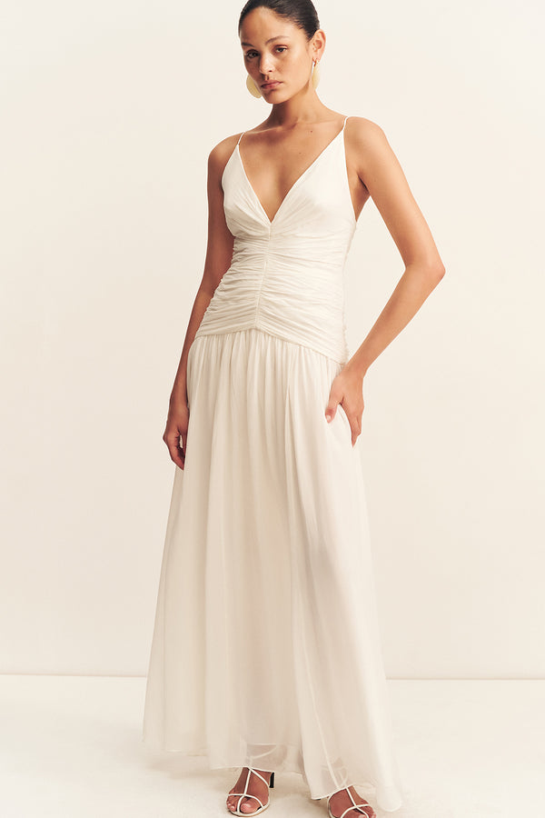 JUNO GATHERED BODICE MAXI DRESS - IVORY