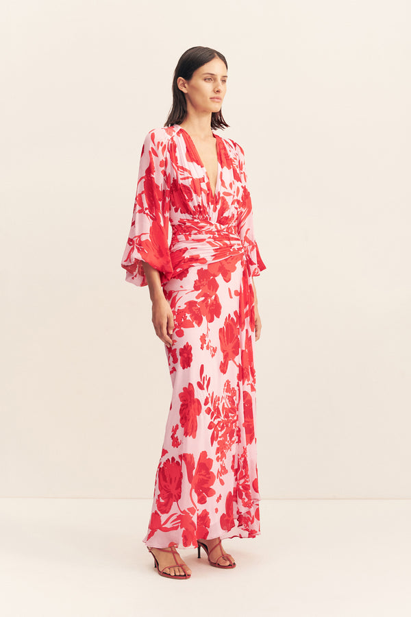 ALEYNA LONG SLEEVE RUCHED MAXI DRESS