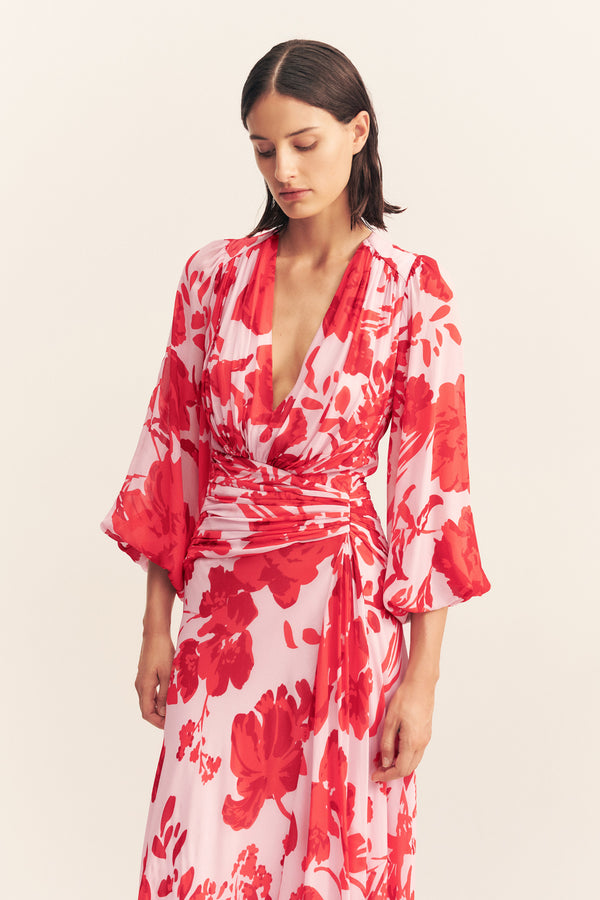 ALEYNA LONG SLEEVE RUCHED MAXI DRESS