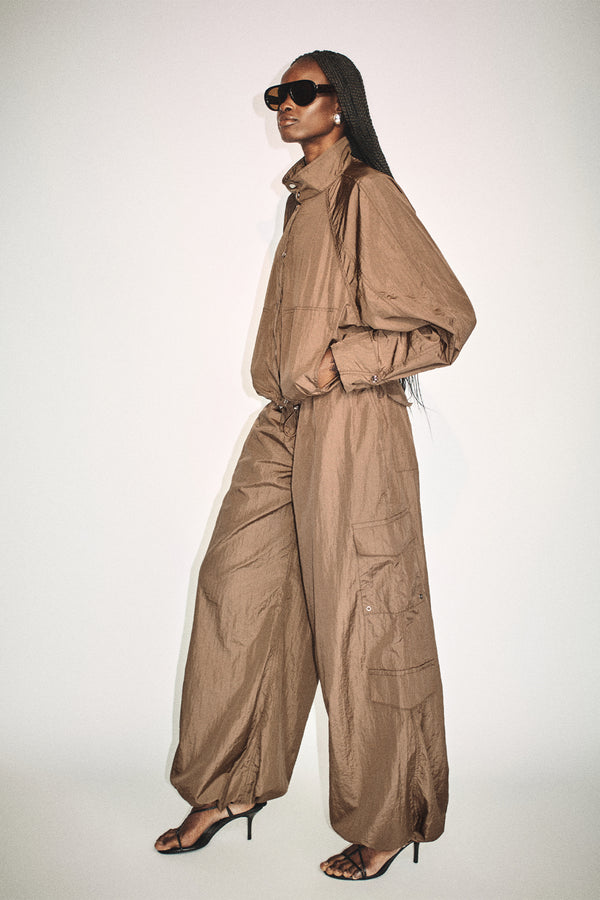 MALIKA NYLON PARACHUTE DRAWSTRING PANT - BRONZE