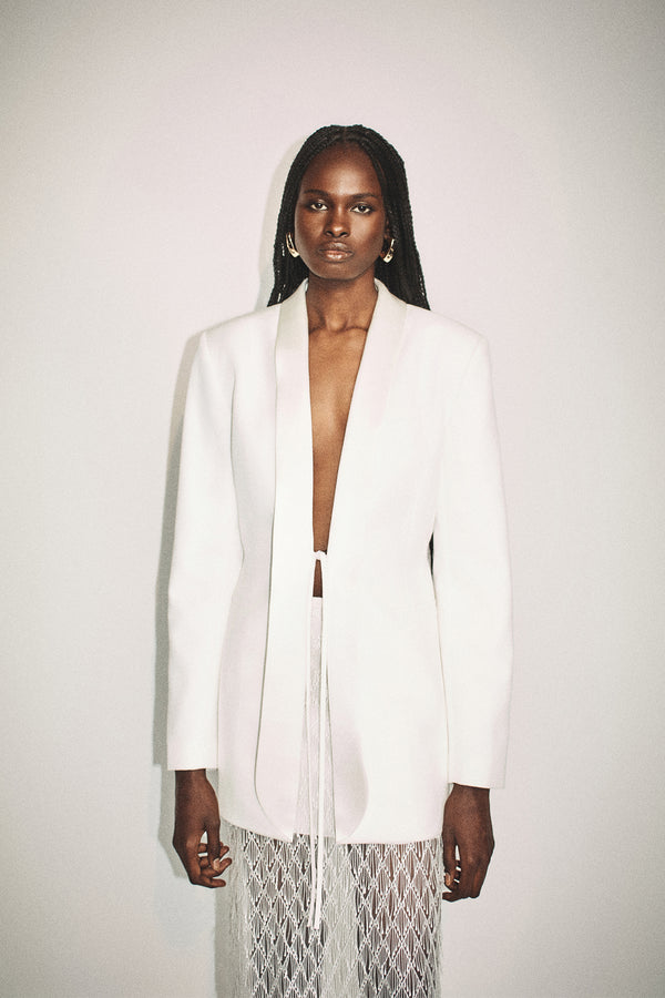 SOLANA TUXEDO TIE BLAZER - IVORY