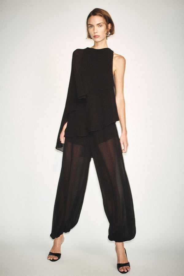 AMINA SHEER HAREM PANT - BLACK