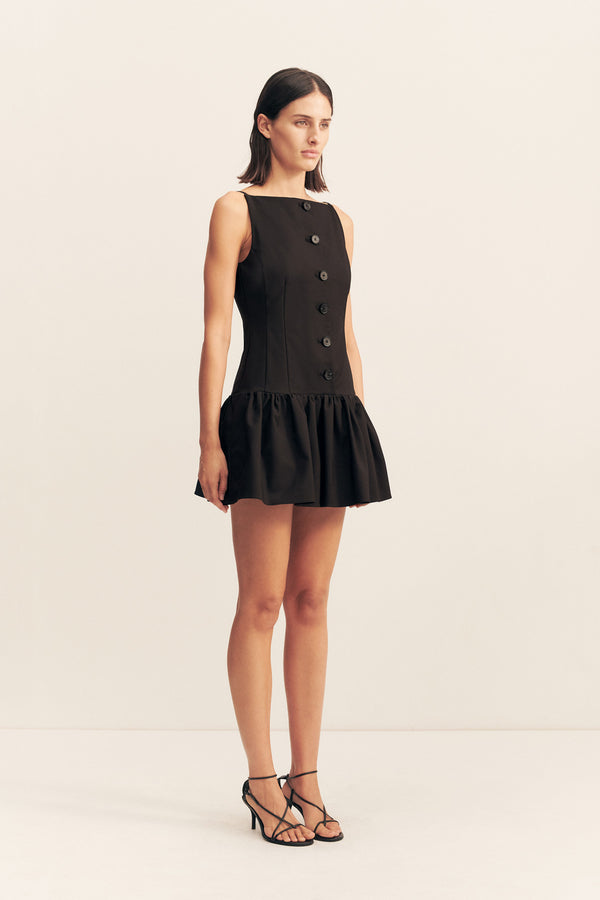 LANI DROP WAIST SQUARE NECK MINI DRESS - BLACK