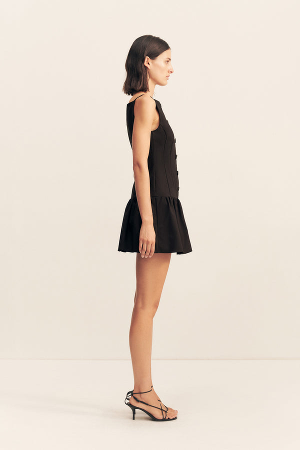 LANI DROP WAIST SQUARE NECK MINI DRESS - BLACK