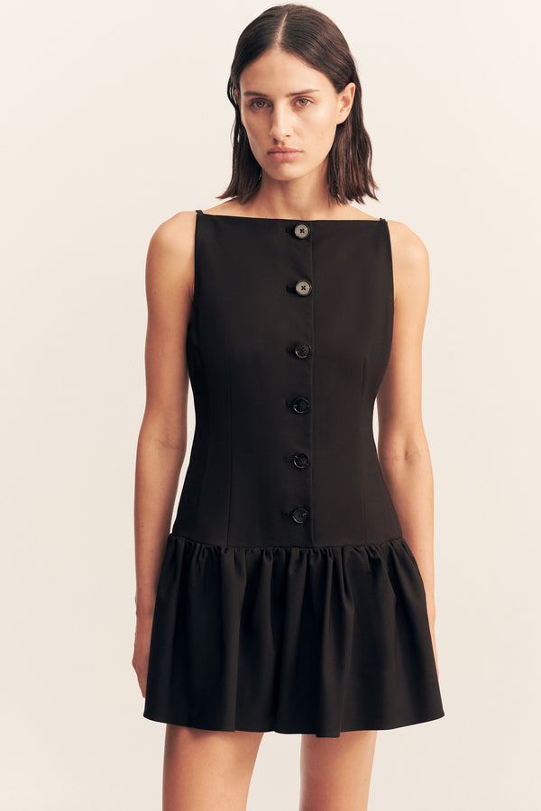 LANI DROP WAIST SQUARE NECK MINI DRESS - BLACK