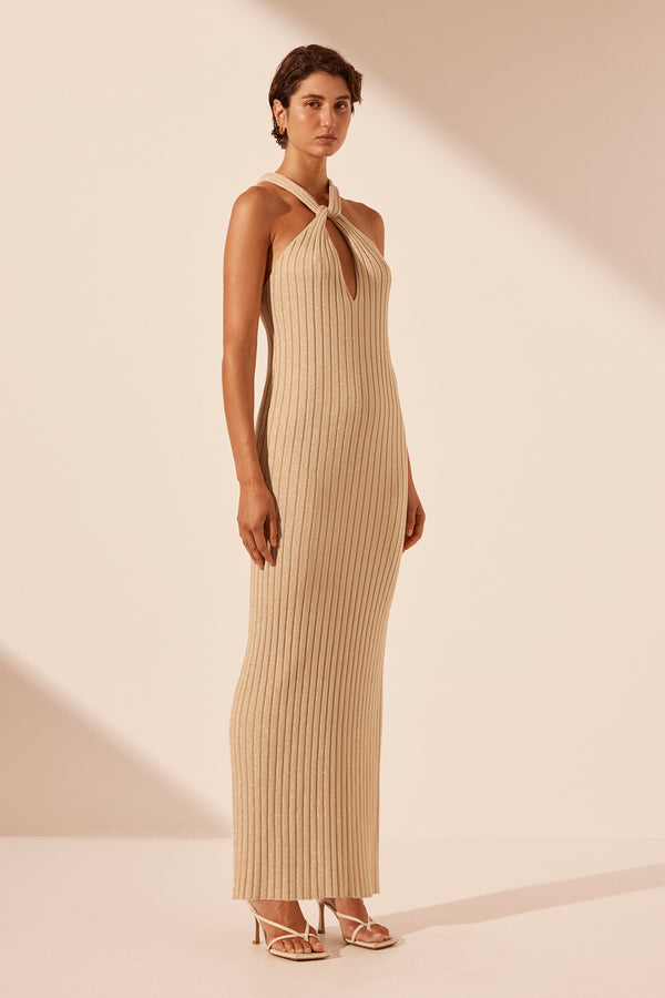 LIVIA HALTER MAXI DRESS - CHAMPAGNE_A