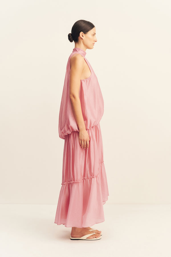 AURA BLOUSON MAXI DRESS - ROSEWATER