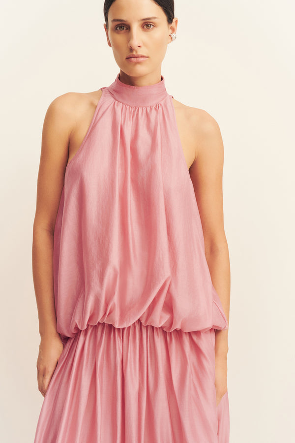 AURA BLOUSON MAXI DRESS - ROSEWATER