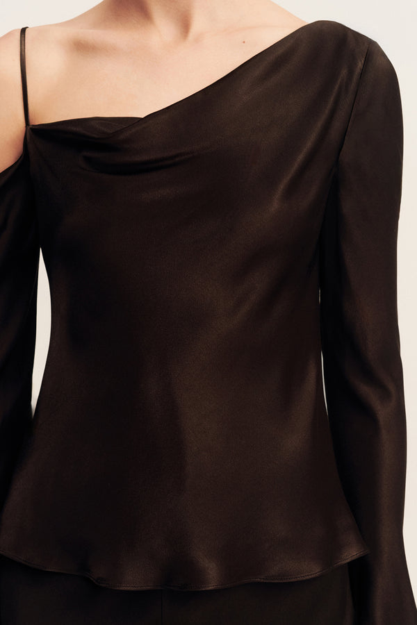 LA LUNE ASYMMETRICAL LONG SLEEVE TOP - BLACK_SW