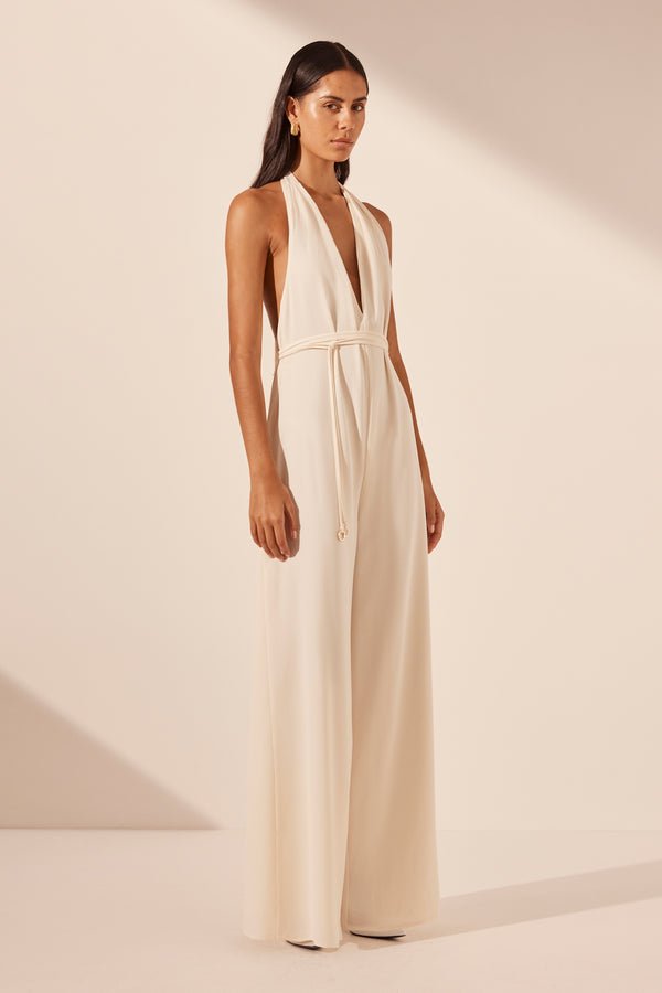 ILIAD HALTER NECK OPEN BACK JUMPSUIT - RICE_A