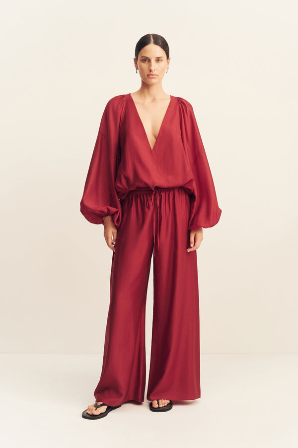AURA SHEER BLOUSON TOP - ROUGE_F