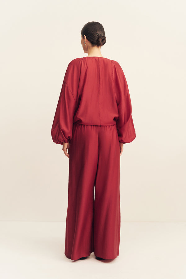 AURA SHEER BLOUSON TOP - ROUGE