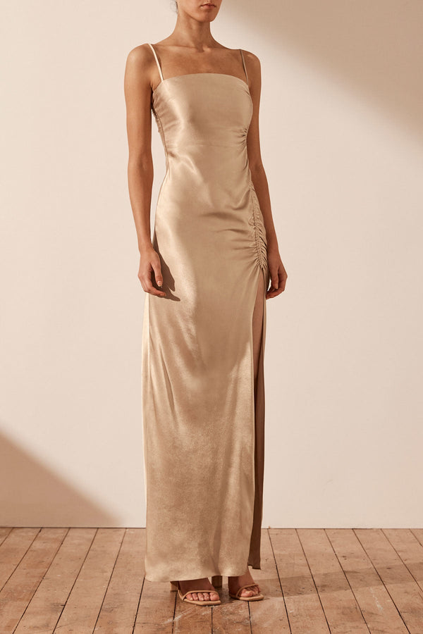 LA LUNE RUCHED MAXI DRESS - GOLD_A