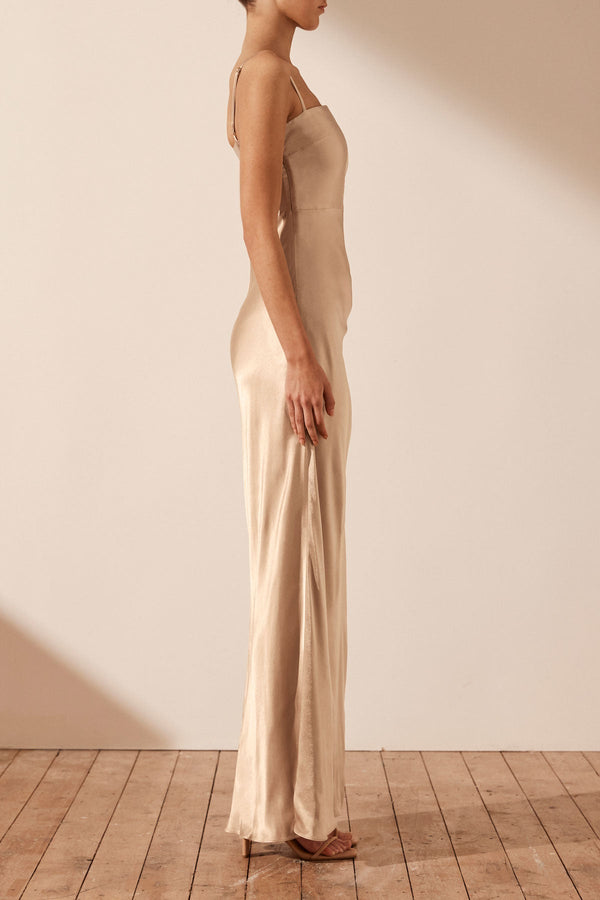 LA LUNE RUCHED MAXI DRESS - GOLD_S