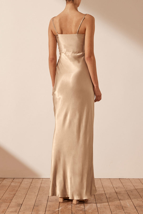 LA LUNE RUCHED MAXI DRESS - GOLD_B