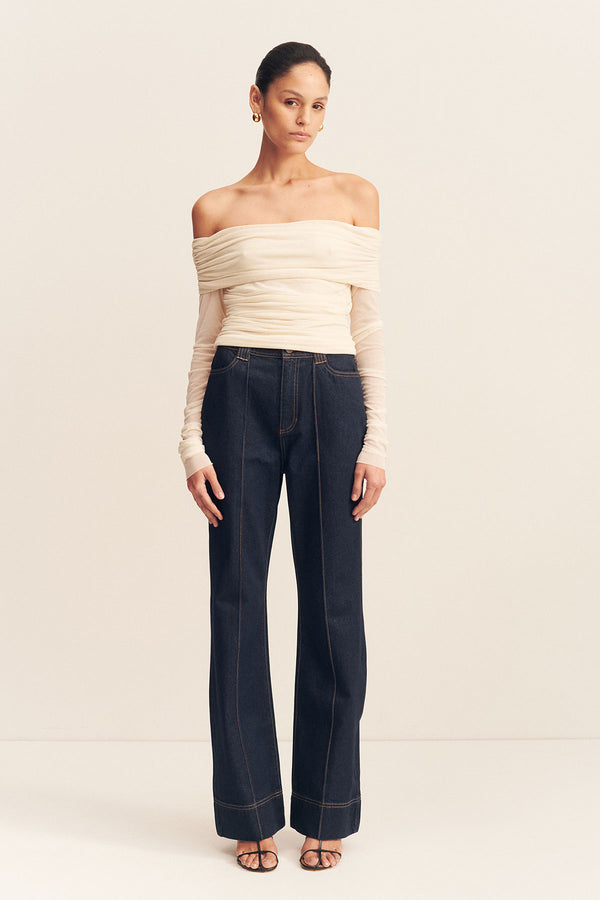 MIRA LONG SLEEVE OFF SHOULDER TOP - IVORY_F