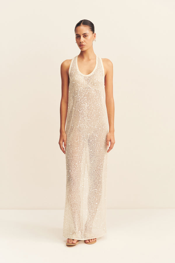 MIRELLE SHEER SEQUIN RACER BACK MAXI DRESS - OPAL_F