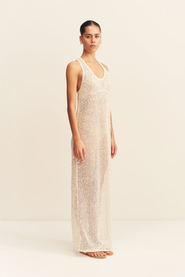 MIRELLE SHEER SEQUIN RACER BACK MAXI DRESS - OPAL