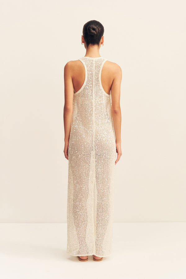MIRELLE SHEER SEQUIN RACER BACK MAXI DRESS - OPAL