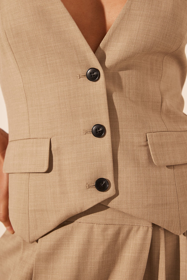 ASHER TAILORED OPEN BACK VEST - LATTE_D