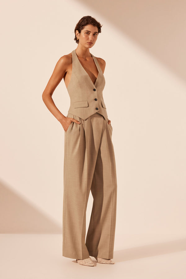 ASHER TAILORED OPEN BACK VEST - LATTE_P