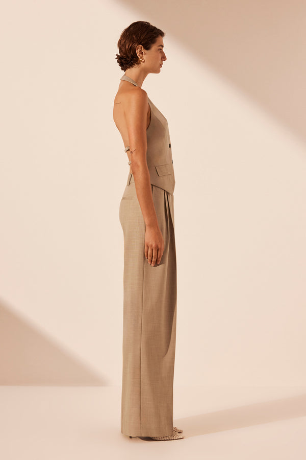 ASHER TAILORED OPEN BACK VEST - LATTE_S