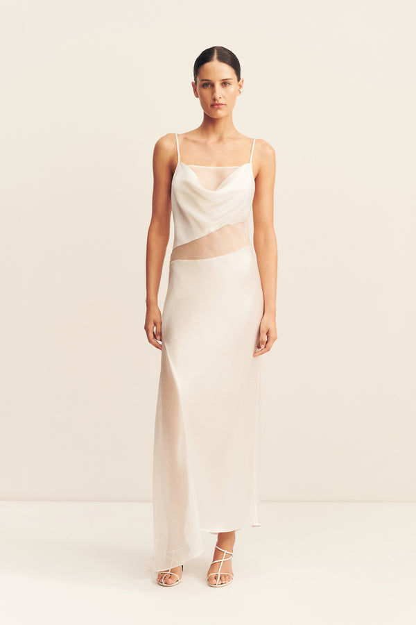 IZA SILK CONTRAST MAXI DRESS - IVORY_F