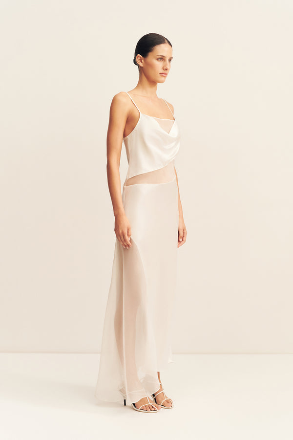 IZA SILK CONTRAST MAXI DRESS - IVORY