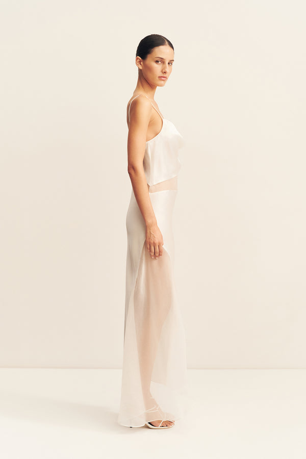 IZA SILK CONTRAST MAXI DRESS - IVORY