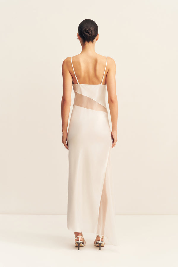 IZA SILK CONTRAST MAXI DRESS - IVORY