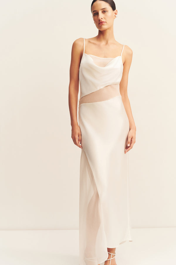 IZA SILK CONTRAST MAXI DRESS - IVORY