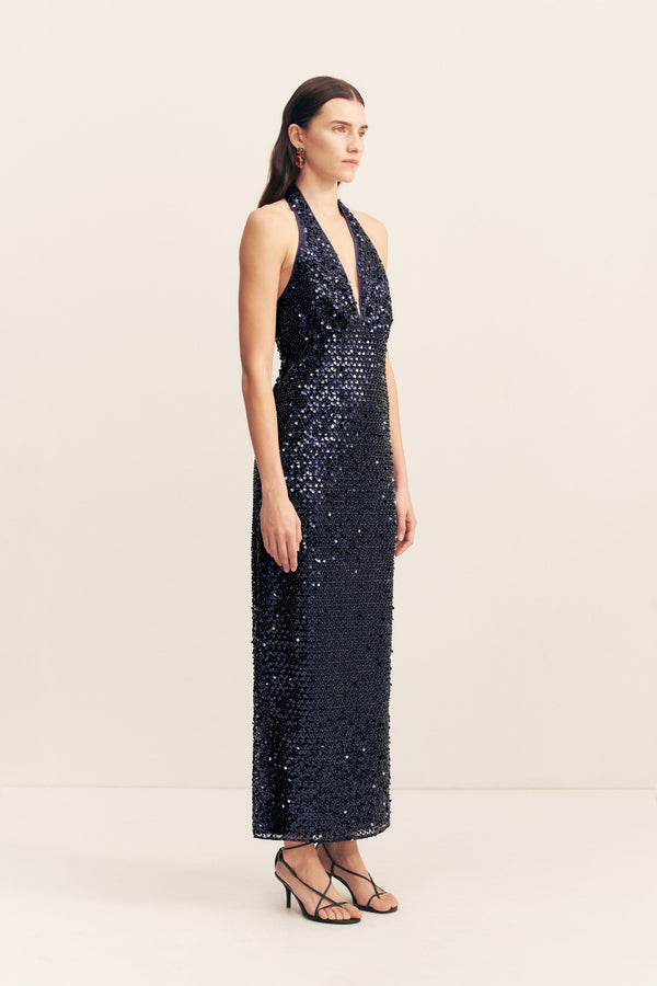 EVERLY PLUNGED HALTER MAXI DRESS - MOONLIGHT