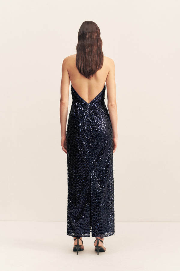 EVERLY PLUNGED HALTER MAXI DRESS - MOONLIGHT