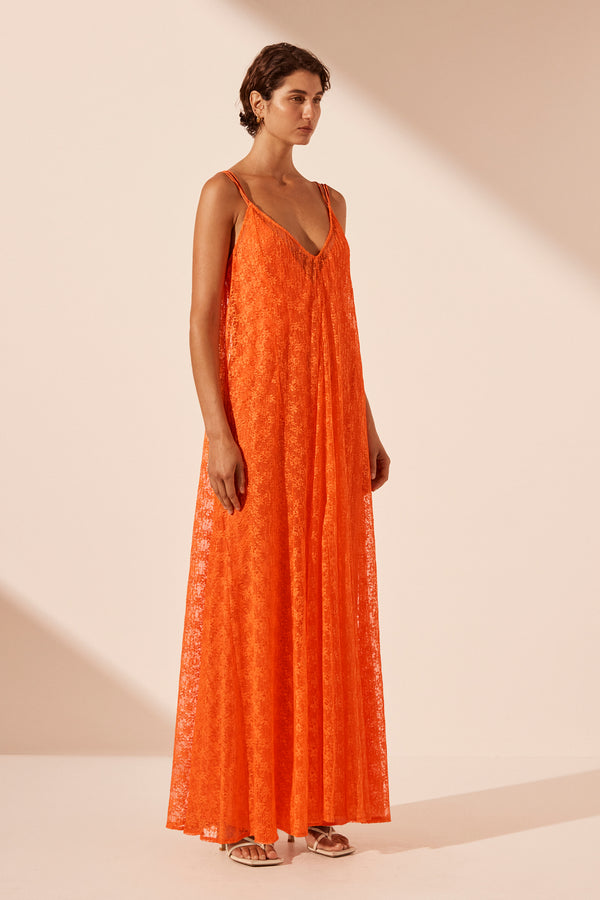 SOL LACE PLUNGED MAXI DRESS - FLAME_A