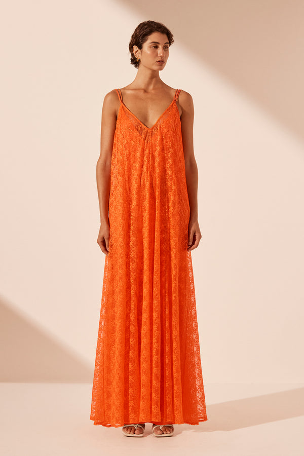 SOL LACE PLUNGED MAXI DRESS - FLAME_F