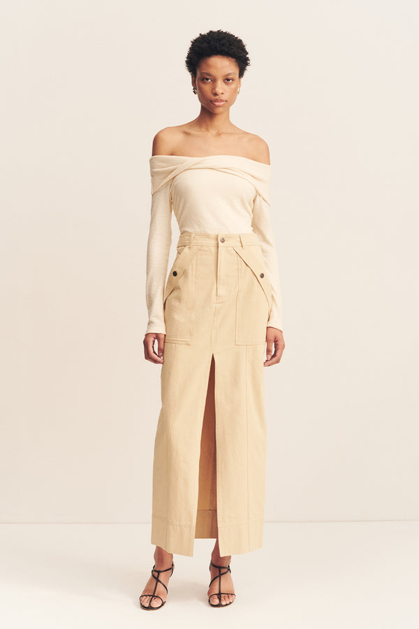 ARIANA FRONT SPLIT MAXI SKIRT - SAND_F