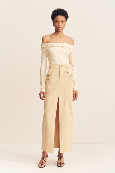 ARIANA FRONT SPLIT MAXI SKIRT SAND SKIRTS SHONA JOY - Main Image