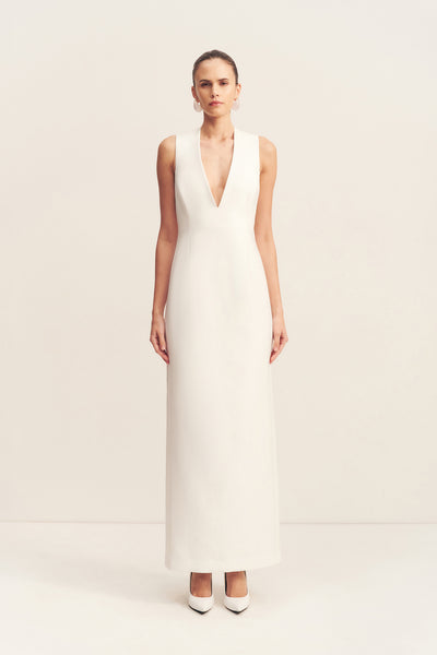 Otis Plunged Fitted Maxi Dress | Ivory | Dresses | Shona Joy