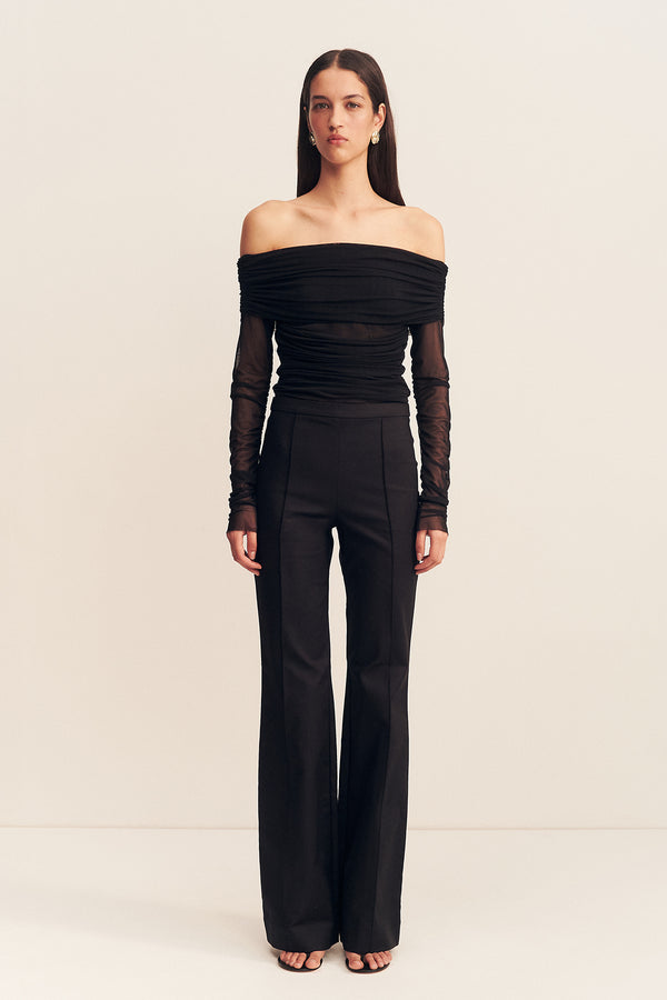 MIRA LONG SLEEVE OFF SHOULDER TOP - BLACK_F