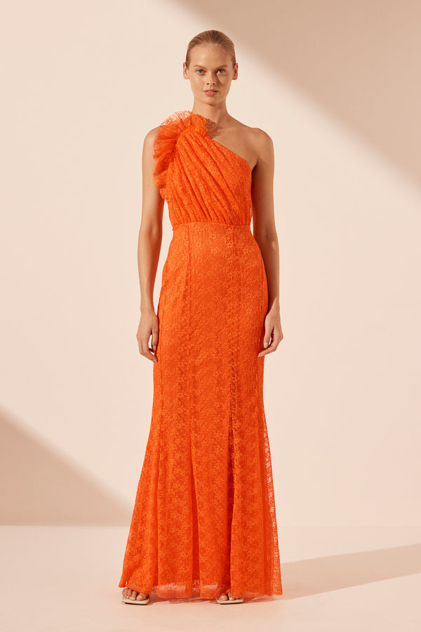 SOL LACE ASYMMETRICALAL DETAIL MAXI DRESS - FLAME_F