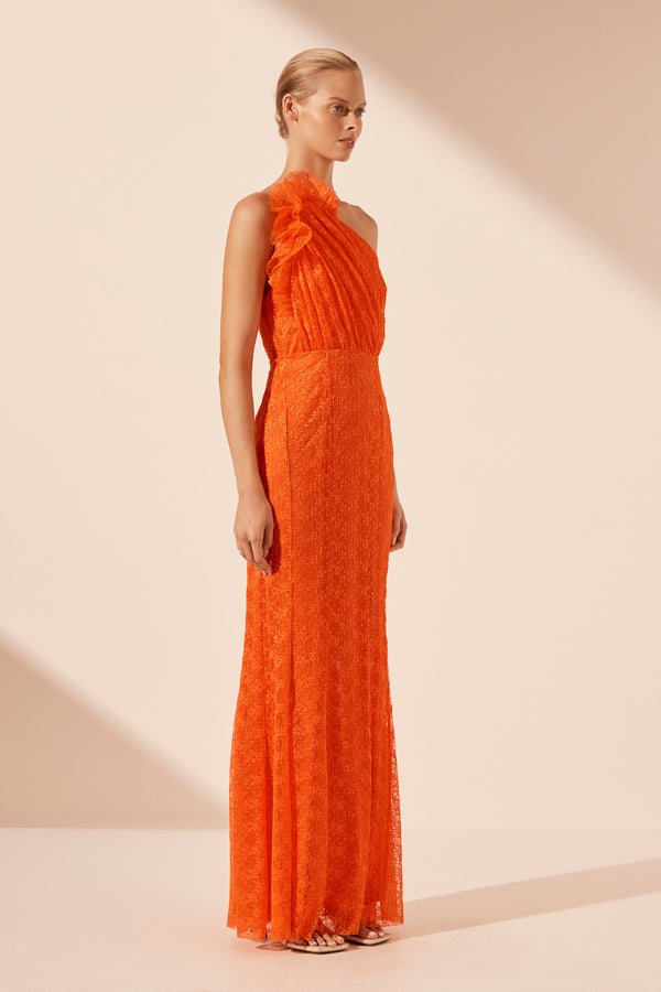 SOL LACE ASYMMETRICALAL DETAIL MAXI DRESS - FLAME_A