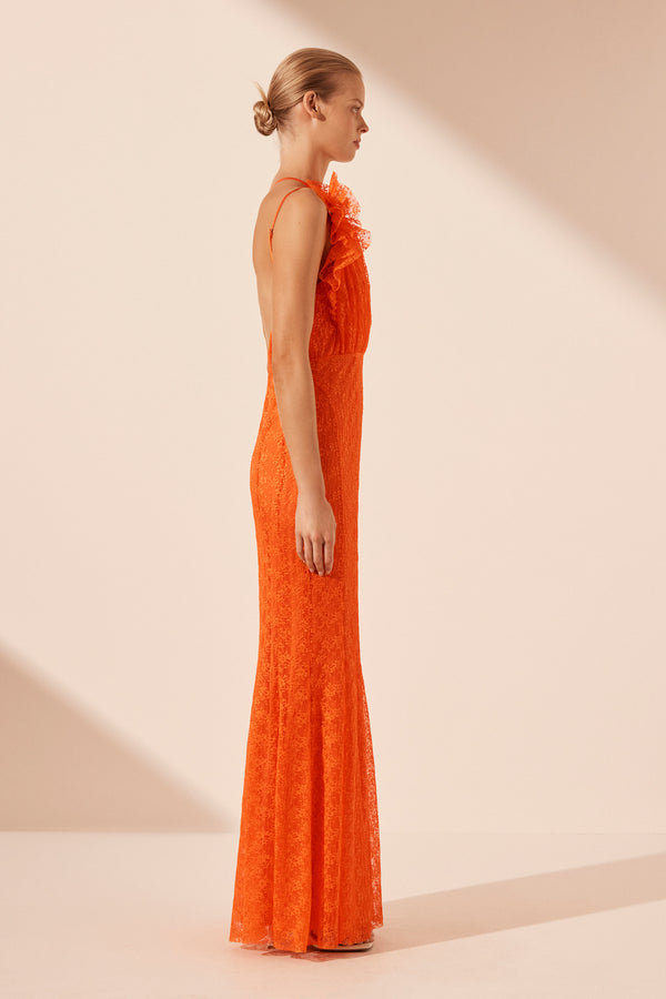 SOL LACE ASYMMETRICALAL DETAIL MAXI DRESS - FLAME_S