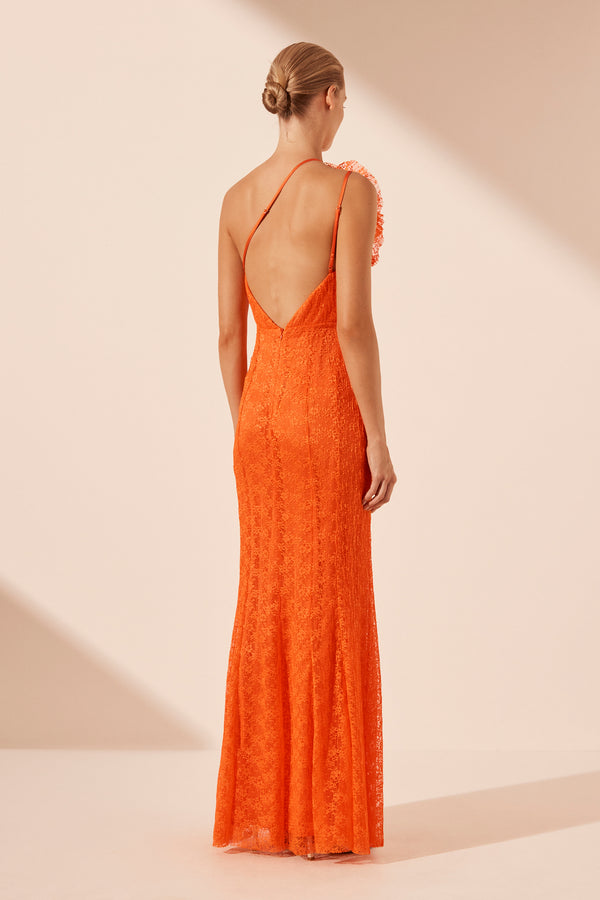 SOL LACE ASYMMETRICALAL DETAIL MAXI DRESS - FLAME_B